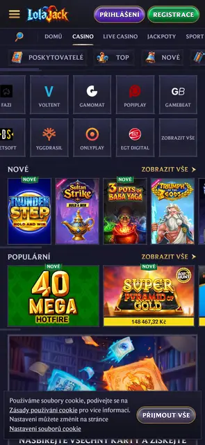 Mobilní web Lolajack, přehled poskytovatelů her a nových automatů