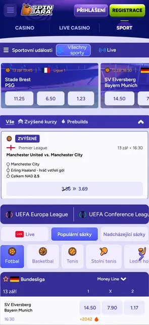 Spinbara — sportovní sázení s živými kurzy